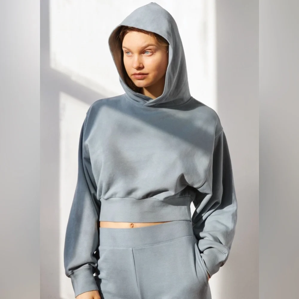 Aritzia TNA Cozy AF Fleece Perfect Shrunken Cropped Hoodie in Plum Purple - Picture 12 of 12